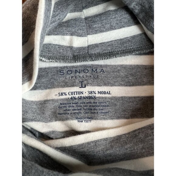Sonoma Life +Style Women’s Turtleneck Size Large Gray White Striped Long Sleeve - Picture 6 of 6